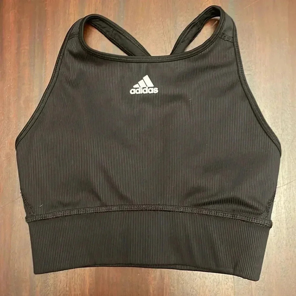 Adidas black cropped sport bra size S